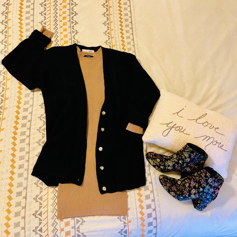 Vintage Oversized Black Wool Cardigan